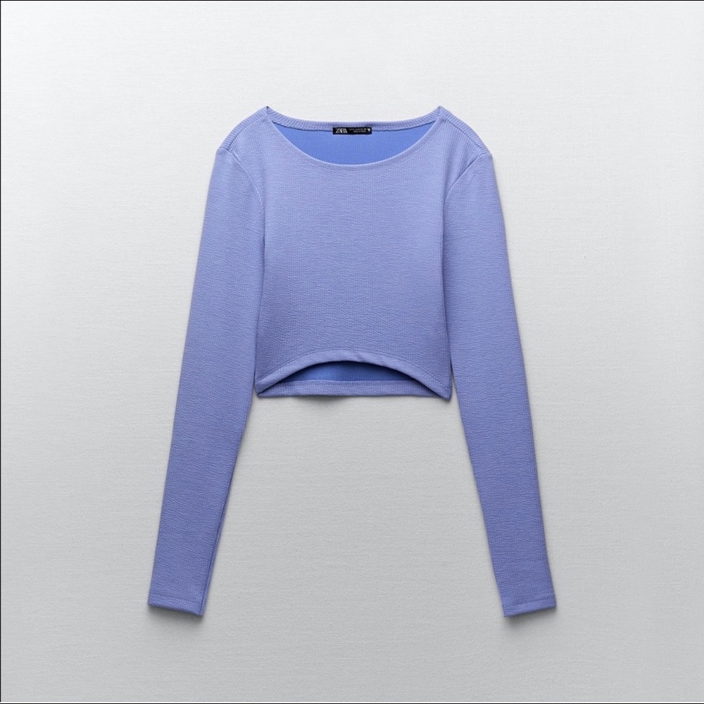 Zara Blue Textured Crop Top